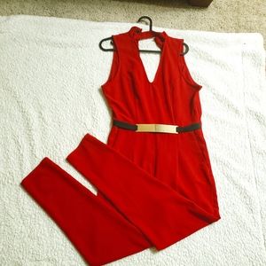 Material Girl Red Jumpsuit with Belt